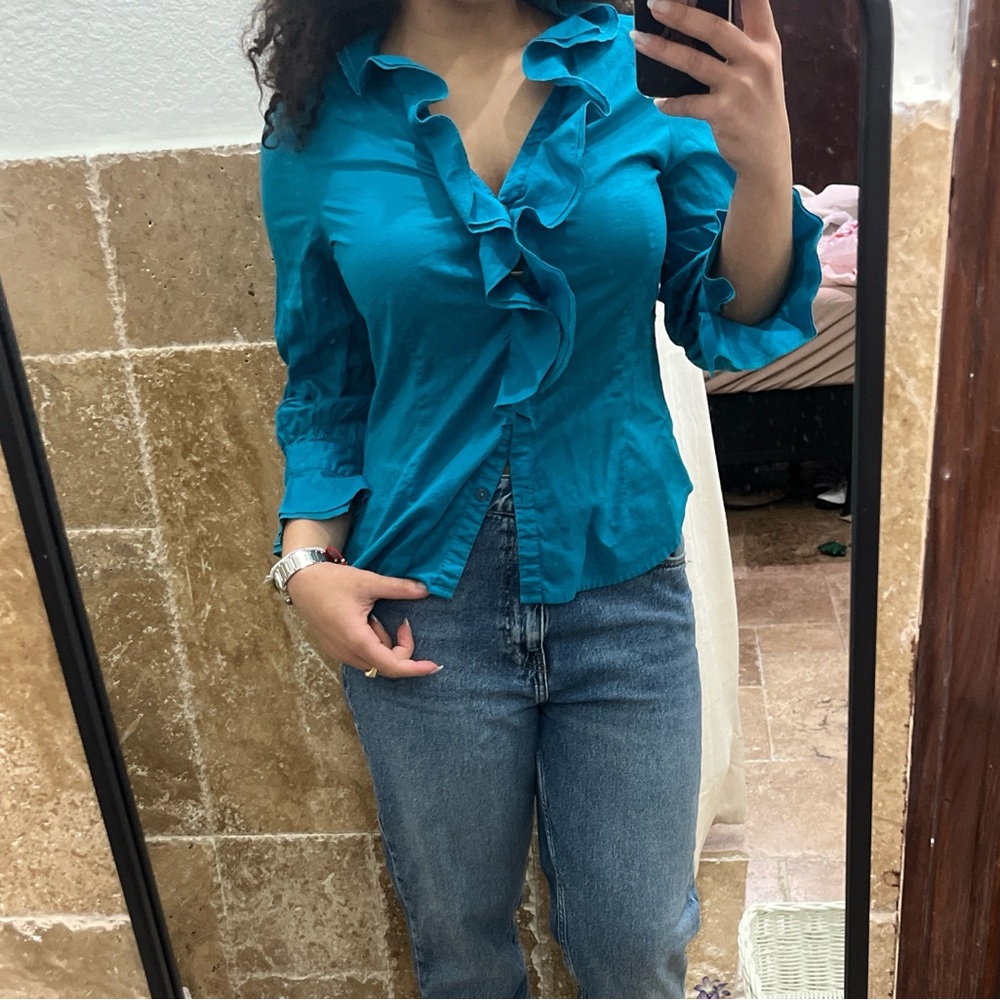 Vintage Deep Teal Oscar De La Renta Button Up Blouse